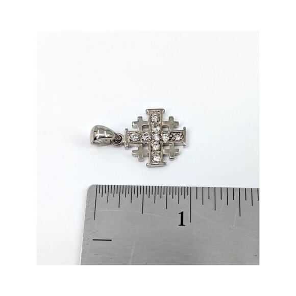 Vintage Jerusalem Cross Pendant 925 Silver Plated Rhinestones Crusader Christian - Picture 10 of 11
